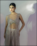 Oyster Pink Choli With  Cape And Draped Skirt