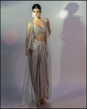 Oyster Pink Choli With  Cape And Draped Skirt