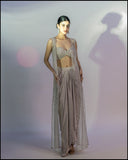 Oyster Pink Choli With  Cape And Draped Skirt