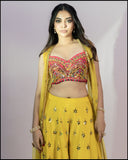 Rani Silk Mirror Pearl And Sequins Embroidered Choli With Yellow Organzha Jacket Plazho Set