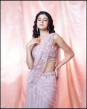 Pink Kali Saree With Attached Drape And Choli