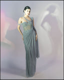 Grey Lycra Fabric Self Embroidered Textured Gown