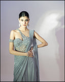 Grey Lycra Fabric Self Embroidered Textured Gown