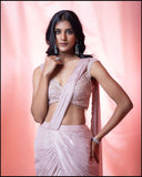 Light Pink Drape Saree With Choli