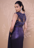 Metallic Navy Blue Saree Gown with Embellished Cape