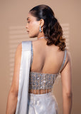 Metallic Grey Pre-Draped Saree with Embellished Blouse