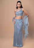 Ice Blue Net Mermaid Set with Bead & Sequin Embroidered Choli