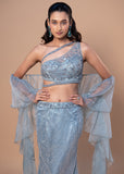 Ice Blue Net Mermaid Set with Bead & Sequin Embroidered Choli