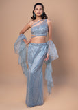 Ice Blue Net Mermaid Set with Bead & Sequin Embroidered Choli