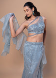 Ice Blue Net Mermaid Set with Bead & Sequin Embroidered Choli