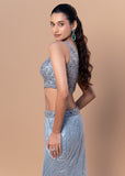 Ice Blue Net Mermaid Set with Bead & Sequin Embroidered Choli