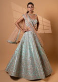 Mint Peach Bridal Embroidered Lehenga