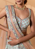 Mint Peach Bridal Embroidered Lehenga