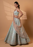 Mint Peach Bridal Embroidered Lehenga