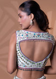 Aqua Blue Printed Embroidered Lehenga Set