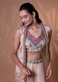 Nude Beige Embroidered Pleated Lehenga Set