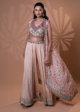 Nude Beige Embroidered Pleated Lehenga Set