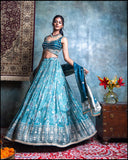 Rama Green Embroidered Silk Lehenga