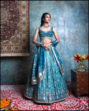 Rama Green Embroidered Silk Lehenga