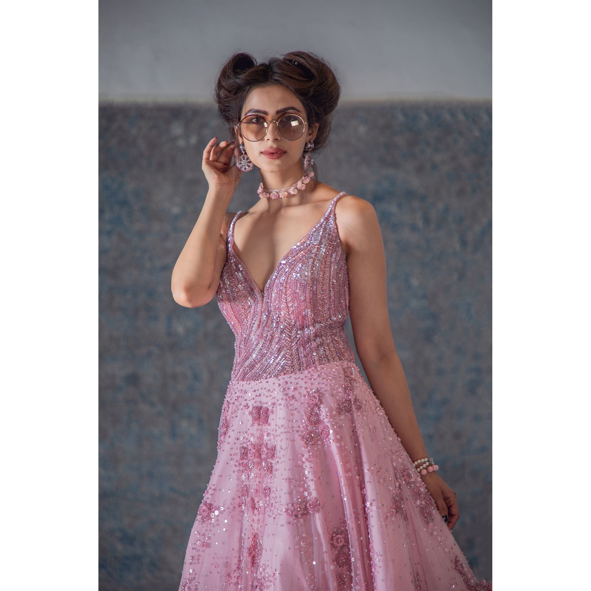 Flamingo Pink Sequinned Princess Gown