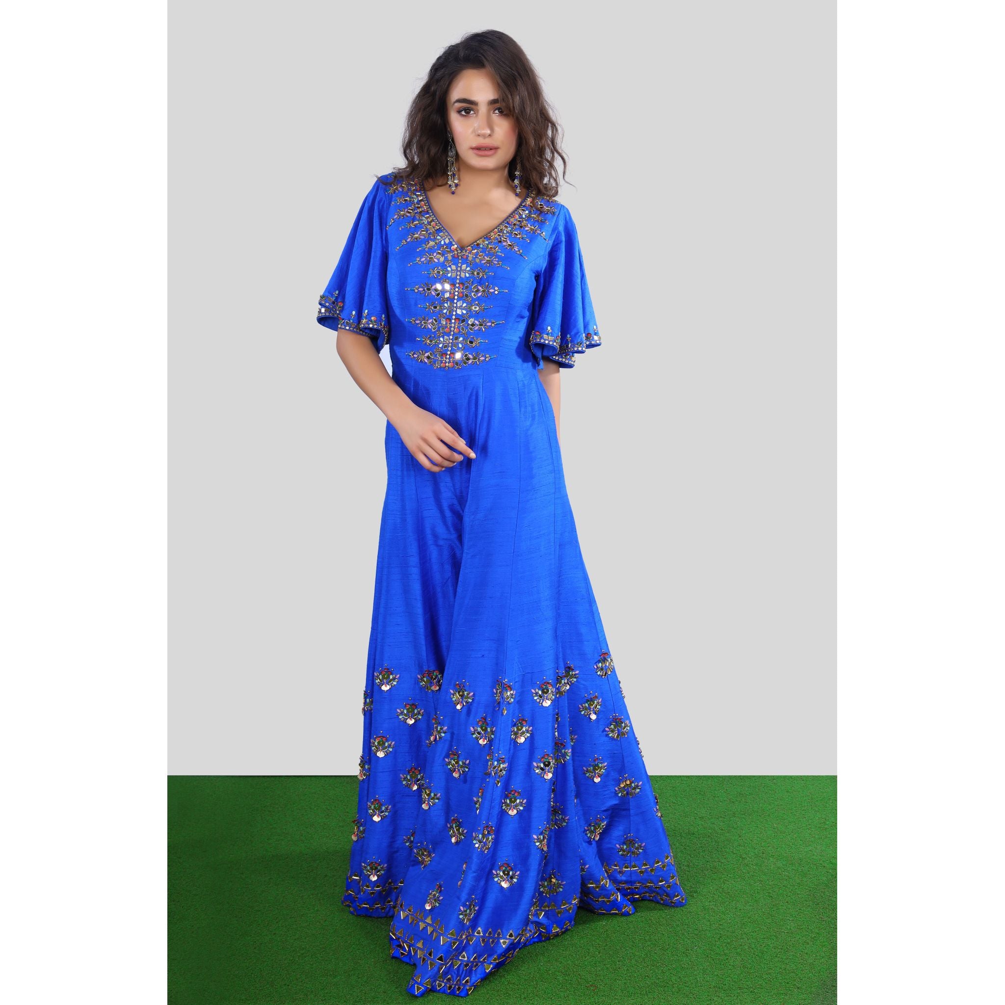 Royal Blue Silk Embroidered Palazzo Jumpsuit