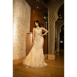 Beige Gold Abstract Mermaid Gown