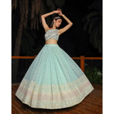 Pastel Blue Multicolored One-Shoulder Lehenga Set