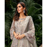 Teal Grey Mughal Bagh Anarkali Lehenga