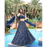 Navy Abstract Botanic Lehenga Set