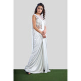 Ivory Shimmer Draped Saree Gown