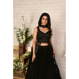 Black Floral Beaded Kurta Lehenga Set