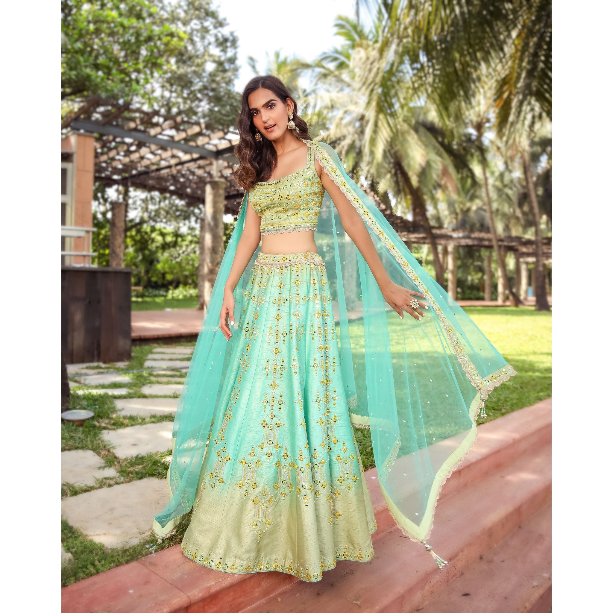 Buy Online Net Turquoise Designer Lehenga Choli : 234624 -