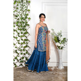 Royal Blue Floral Tiered Sharara Set