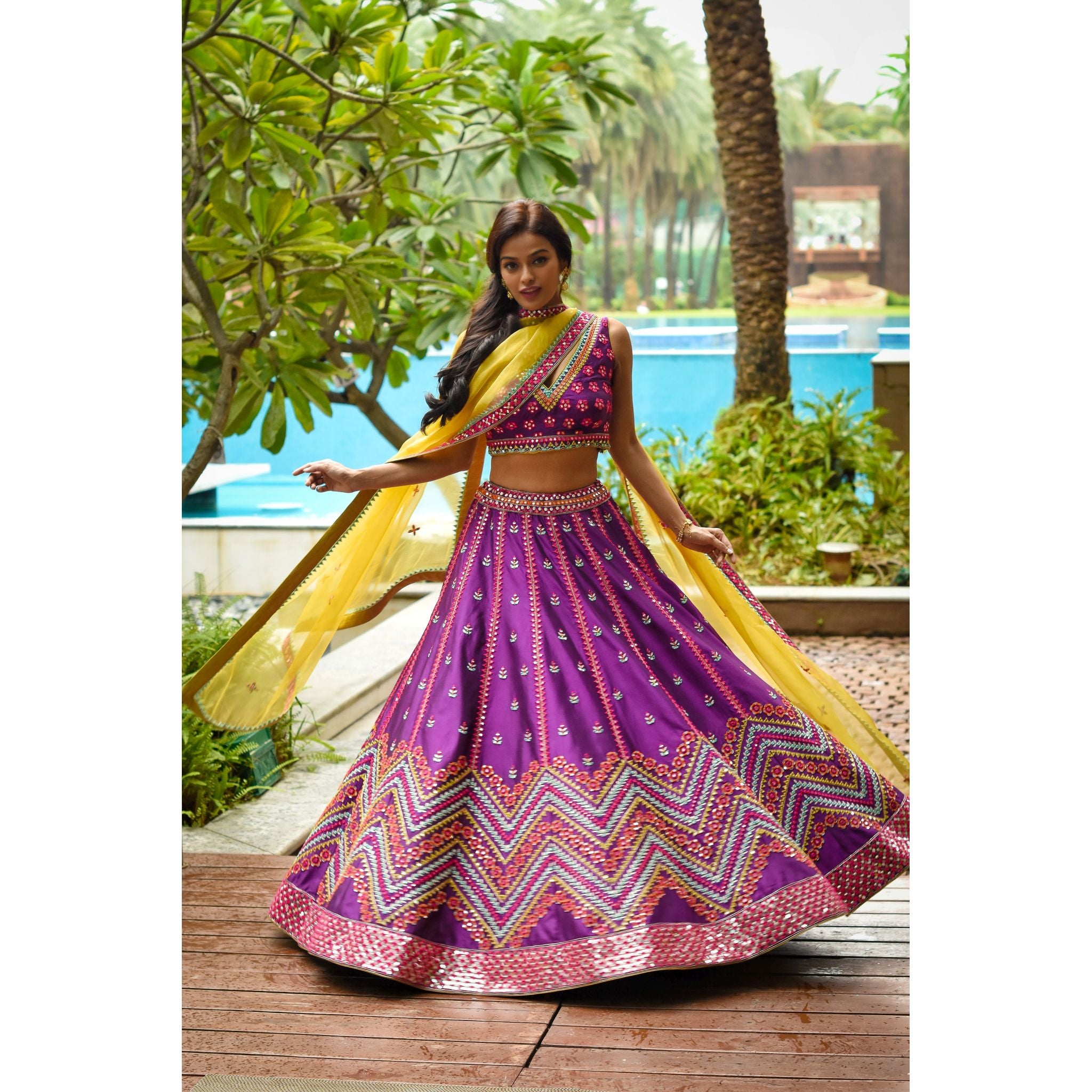 Purple and Yellow Peacock Design Lehenga Choli MS1601264