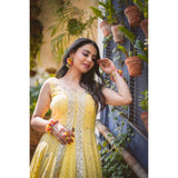 Yellow Lucknowi Anarkali Lehenga Set